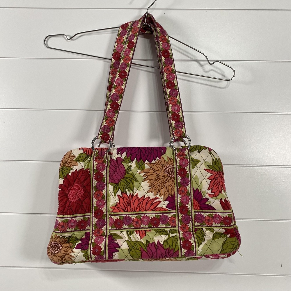 Vera Bradley Shoulder Bag Womens Floral Quilted Cotton Zip Top Purse Tote Pink